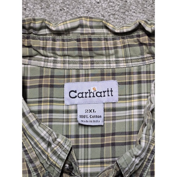 Carhartt Men 2XL Short Sleeve Button Down‎ Light Green Shirt - Picture 2 of 16